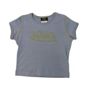 NWOT Von Dutch Child T Shirt Blue W/Green, Short Sleeve Ribbed 90's, Size 4T